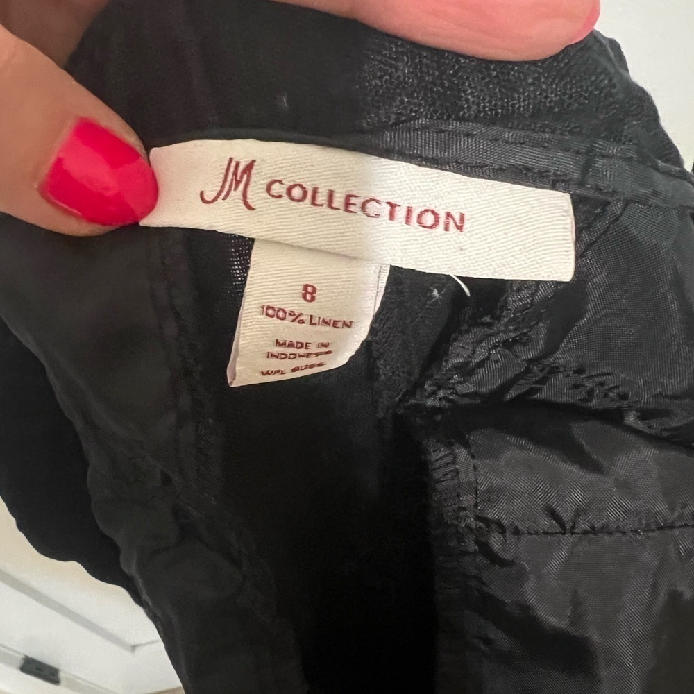JM Collection 100% Linen Black Relaxed Fit Pants Size 8 - Picture 3 of 6